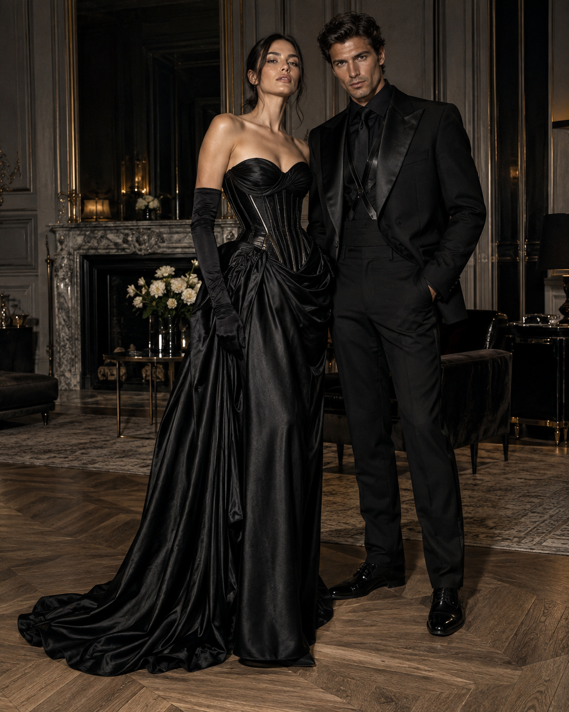Fashion inspiration: evening tailoring, leather, gloves and pearls